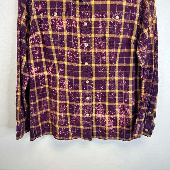 Peace Sign Boho Hippie Purple Yellow Festival Flannel Casual Womens M Upcycled - Picture 12 of 13